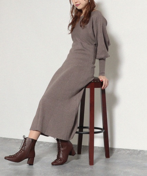 Cheek(チーク)の「バックレースアップニットワンピース(ワンピース・レディース・ブラウン/ブルー/モカ/ベージュ/キャメル・MEDIUM)」の12枚目の写真