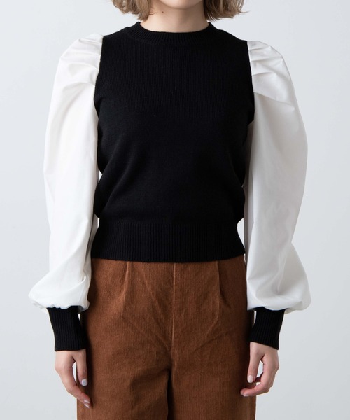 WEGO（ウィゴー）の「WEGO/パフギャザースリーブニット（ニット/セーター・レディース・ホワイト/ライトブラウン/ブラック系その他/サックスブルー・FREE）」の19枚目の写真