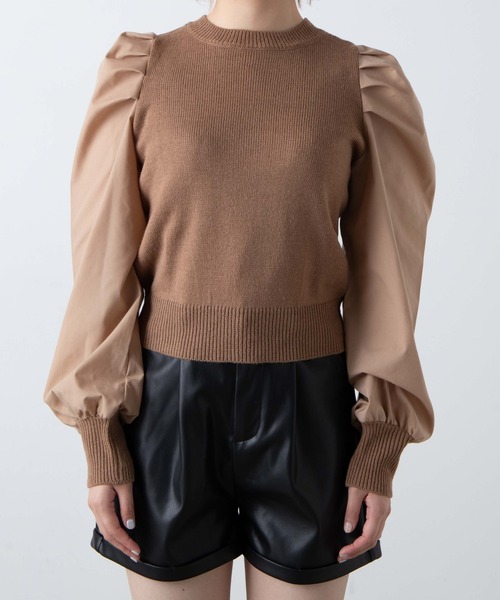 WEGO（ウィゴー）の「WEGO/パフギャザースリーブニット（ニット/セーター・レディース・ホワイト/ライトブラウン/ブラック系その他/サックスブルー・FREE）」の11枚目の写真