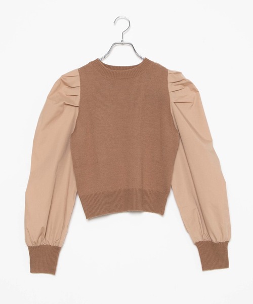 WEGO（ウィゴー）の「WEGO/パフギャザースリーブニット（ニット/セーター・レディース・ホワイト/ライトブラウン/ブラック系その他/サックスブルー・FREE）」の14枚目の写真