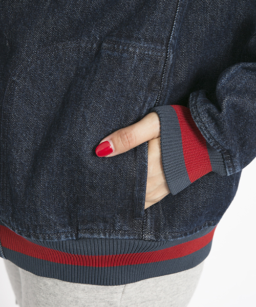 X-girl(エックスガール)の「LINED RIB JEAN JACKET(その他アウター・レディース・インディゴブルー/ライトインディゴブルー・1/2)」の7枚目の写真