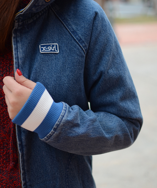 X-girl(エックスガール)の「LINED RIB JEAN JACKET(その他アウター・レディース・インディゴブルー/ライトインディゴブルー・1/2)」の12枚目の写真