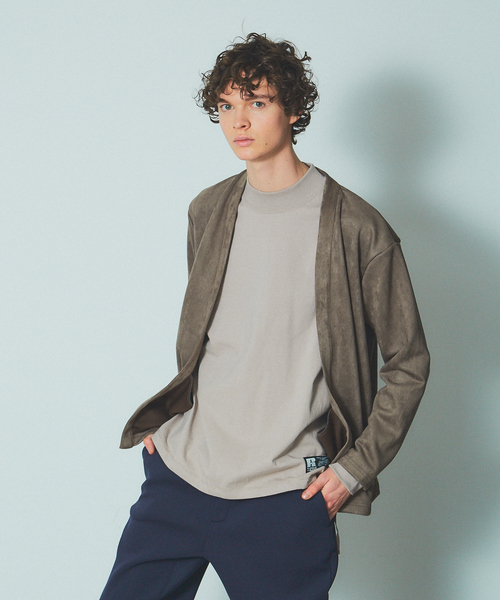 MYSELF ABAHOUSE（マイセルフアバハウス）の「【MYSELF ABAHOUSE】ネオスウェード ボタンレス カーディガン（カーディガン/ボレロ・メンズ・カーキ/アイボリー/グレー/ブラック/ブルー・46/48）」の4枚目の写真