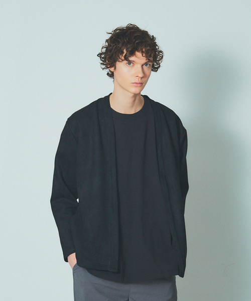 MYSELF ABAHOUSE（マイセルフアバハウス）の「【MYSELF ABAHOUSE】ネオスウェード ボタンレス カーディガン（カーディガン/ボレロ・メンズ・カーキ/アイボリー/グレー/ブラック/ブルー・46/48）」の2枚目の写真