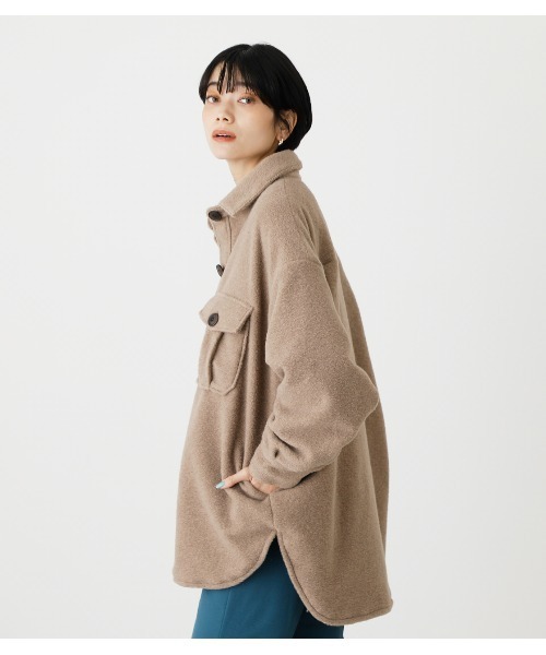 AZUL by moussy（アズールバイマウジー）の「BOUCLE LOOSE CPO JACKET/ブークレルーズCPOジャケット（ブルゾン・レディース・ダークベージュ/ライトカーキ/アイボリー・MEDIUM/SMALL）」の4枚目の写真