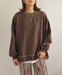 USAコットン配色ステッチオーバーサイズ　裏起毛スウェット　トップス