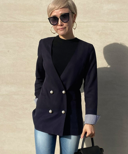 パールボタンノーカーラージャケット（ノーカラージャケット）｜JENNE