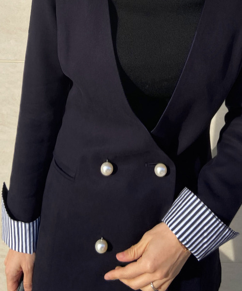 パールボタンノーカーラージャケット（ノーカラージャケット）｜JENNE