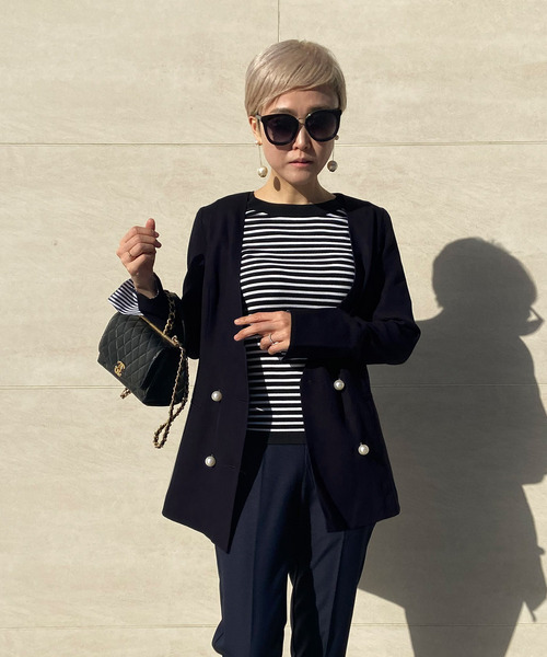 パールボタンノーカーラージャケット（ノーカラージャケット）｜JENNE