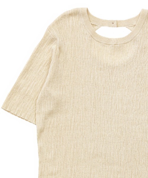 select MOCA(セレクトモカ)の「2021 SS ランダムリブ編みバックオープンハーフスリーブサマーニット(Tシャツ/カットソー・レディース・ライトグリーン/アイボリー/グレイッシュベージュ・FREE)」の20枚目の写真