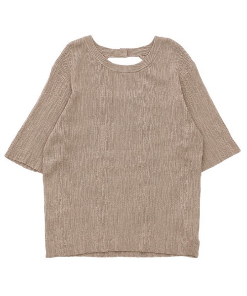 select MOCA(セレクトモカ)の「2021 SS ランダムリブ編みバックオープンハーフスリーブサマーニット(Tシャツ/カットソー・レディース・ライトグリーン/アイボリー/グレイッシュベージュ・FREE)」の16枚目の写真