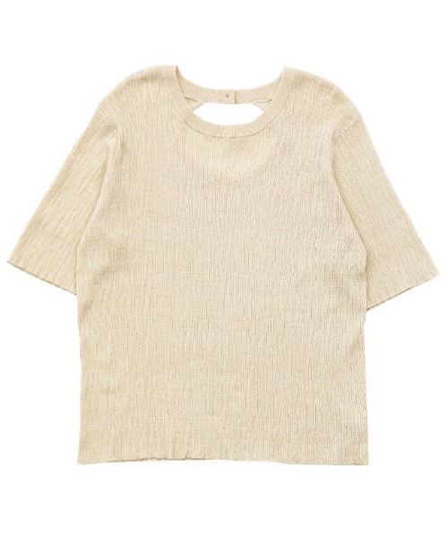 select MOCA(セレクトモカ)の「2021 SS ランダムリブ編みバックオープンハーフスリーブサマーニット(Tシャツ/カットソー・レディース・ライトグリーン/アイボリー/グレイッシュベージュ・FREE)」の18枚目の写真