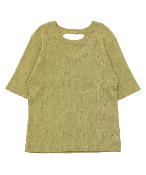 select MOCA(セレクトモカ)の「2021 SS ランダムリブ編みバックオープンハーフスリーブサマーニット(Tシャツ/カットソー・レディース・ライトグリーン/アイボリー/グレイッシュベージュ・FREE)」の17枚目の写真