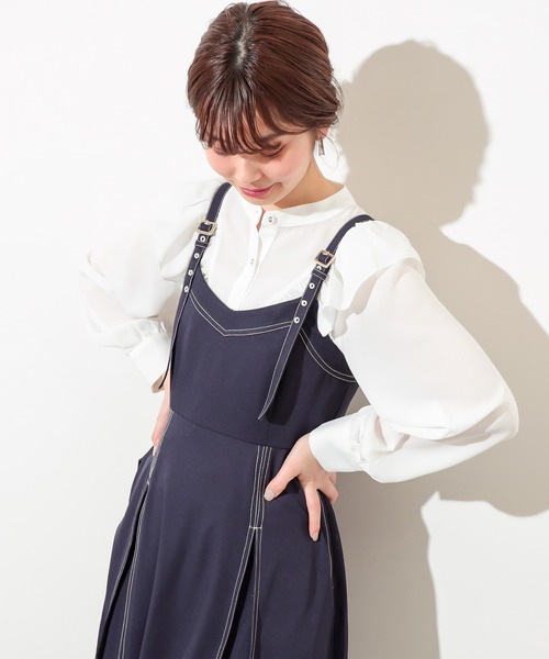 natural couture(ナチュラルクチュール)の「配色ステッチジャンスカ(ワンピース・レディース・ネイビー/ブラック/ライトベージュ・FREE)」の3枚目の写真