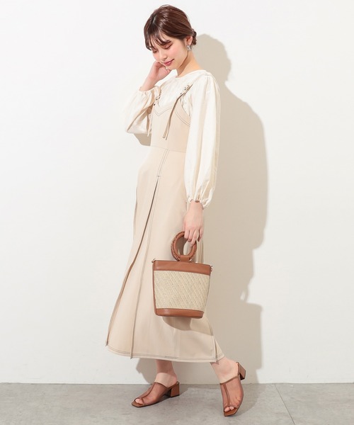 natural couture(ナチュラルクチュール)の「配色ステッチジャンスカ(ワンピース・レディース・ネイビー/ブラック/ライトベージュ・FREE)」の14枚目の写真