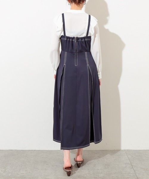 natural couture(ナチュラルクチュール)の「配色ステッチジャンスカ(ワンピース・レディース・ネイビー/ブラック/ライトベージュ・FREE)」の6枚目の写真
