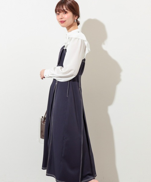 natural couture(ナチュラルクチュール)の「配色ステッチジャンスカ(ワンピース・レディース・ネイビー/ブラック/ライトベージュ・FREE)」の9枚目の写真