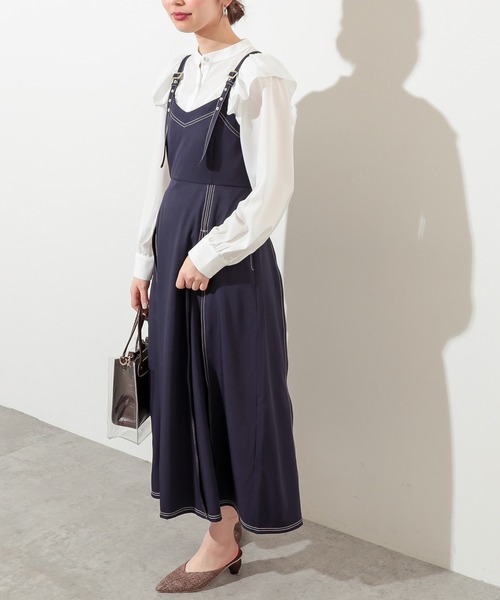 natural couture(ナチュラルクチュール)の「配色ステッチジャンスカ(ワンピース・レディース・ネイビー/ブラック/ライトベージュ・FREE)」の5枚目の写真