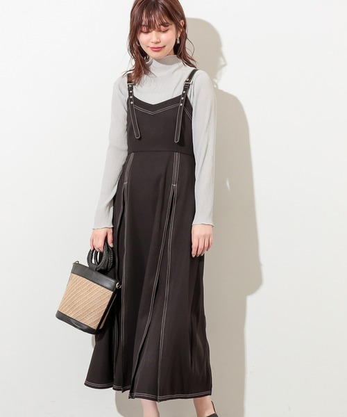 natural couture(ナチュラルクチュール)の「配色ステッチジャンスカ(ワンピース・レディース・ネイビー/ブラック/ライトベージュ・FREE)」の7枚目の写真