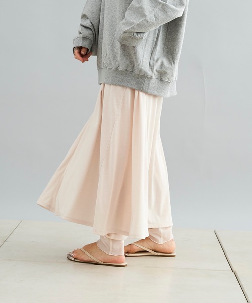 DouDou（ドゥドゥ）の「フレアスカート＋シアーレギンス（スカート・レディース・ライトベージュ/カーキ・FREE）」の19枚目の写真
