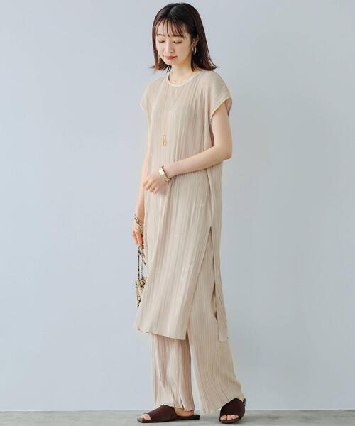 green label relaxing（グリーンレーベルリラクシング）の「FFC ランダム プリーツ ワンピース + パンツ ペアアップ（ワンピース・レディース・ライトブルー/ブラウン/ナチュラル・FREE）」の20枚目の写真