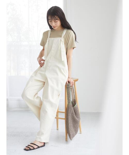Green　Parks（グリーンパークス）の「ワイドストレートオーバーオール＊（サロペット/オーバーオール・レディース・チャコールグレー/カーキ/ナチュラル・FREE）」の4枚目の写真