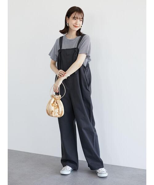 Green　Parks（グリーンパークス）の「ワイドストレートオーバーオール＊（サロペット/オーバーオール・レディース・チャコールグレー/カーキ/ナチュラル・FREE）」の6枚目の写真