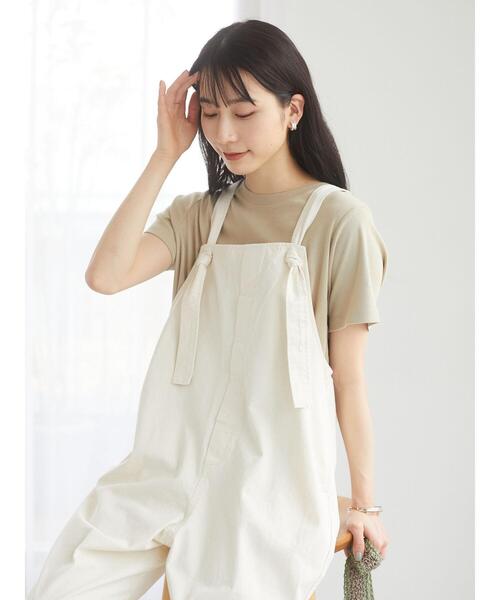 Green　Parks（グリーンパークス）の「ワイドストレートオーバーオール＊（サロペット/オーバーオール・レディース・チャコールグレー/カーキ/ナチュラル・FREE）」の12枚目の写真