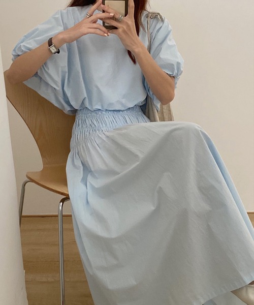 ワンピース風 ブラウス シャーリングスカートセットアップ セットアップ Junoah ジュノア のファッション通販 Zozotown