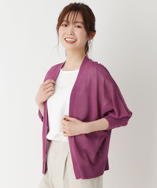 pink adobe（ピンクアドベ）の「◆【M-3L】【ひんやり/洗える】シアー ドルマンカーディガン（カーディガン/ボレロ・レディース・イエロー/ライトブルー/ライトグレー/オフホワイト/ブラック/ピンク系・38/40/44/42）」の6枚目の写真