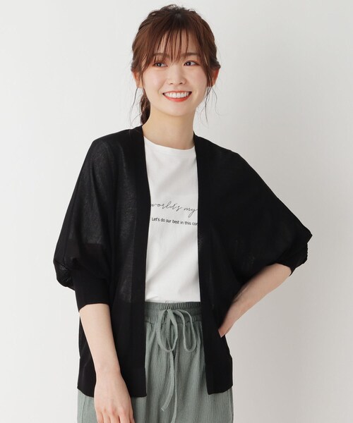 pink adobe（ピンクアドベ）の「◆【M-3L】【ひんやり/洗える】シアー ドルマンカーディガン（カーディガン/ボレロ・レディース・イエロー/ライトブルー/ライトグレー/オフホワイト/ブラック/ピンク系・38/40/44/42）」の3枚目の写真