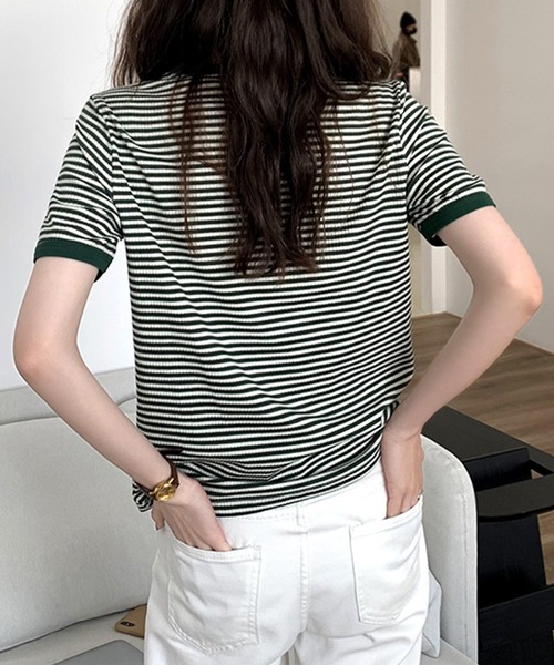 JUNOAH（ジュノア）の「配色ラインボーダーリブカットソー（Tシャツ/カットソー・レディース・ブラック/ブラウン/グリーン・MEDIUM/LARGE/X-LARGE）」の10枚目の写真