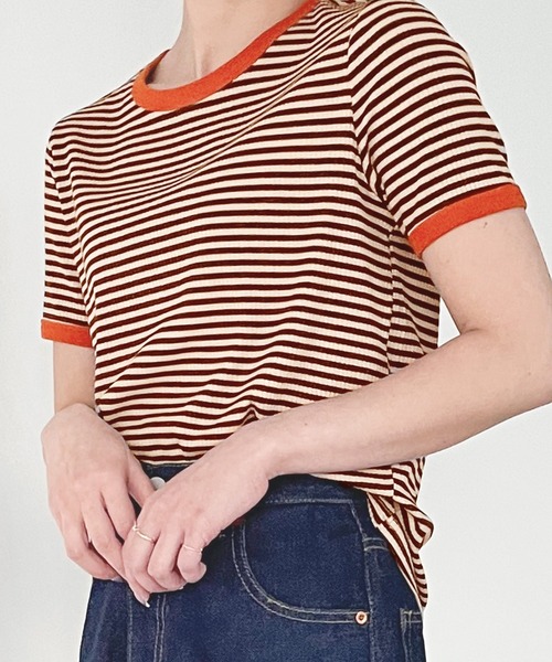 JUNOAH（ジュノア）の「配色ラインボーダーリブカットソー（Tシャツ/カットソー・レディース・ブラック/ブラウン/グリーン・MEDIUM/LARGE/X-LARGE）」の12枚目の写真