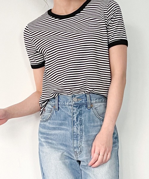 JUNOAH（ジュノア）の「配色ラインボーダーリブカットソー（Tシャツ/カットソー・レディース・ブラック/ブラウン/グリーン・MEDIUM/LARGE/X-LARGE）」の13枚目の写真