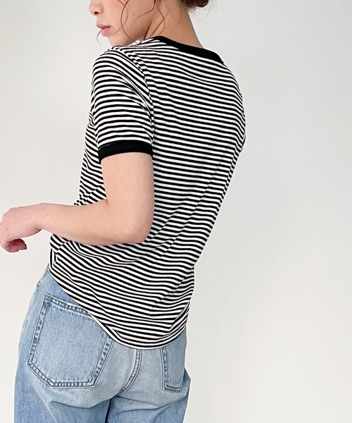 JUNOAH（ジュノア）の「配色ラインボーダーリブカットソー（Tシャツ/カットソー・レディース・ブラック/ブラウン/グリーン・MEDIUM/LARGE/X-LARGE）」の14枚目の写真