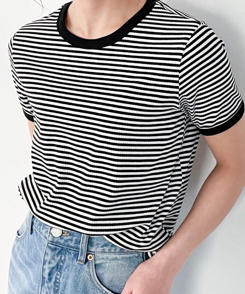 JUNOAH（ジュノア）の「配色ラインボーダーリブカットソー（Tシャツ/カットソー・レディース・ブラック/ブラウン/グリーン・MEDIUM/LARGE/X-LARGE）」の16枚目の写真