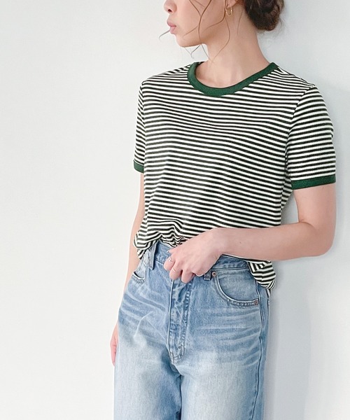 JUNOAH（ジュノア）の「配色ラインボーダーリブカットソー（Tシャツ/カットソー・レディース・ブラック/ブラウン/グリーン・MEDIUM/LARGE/X-LARGE）」の17枚目の写真