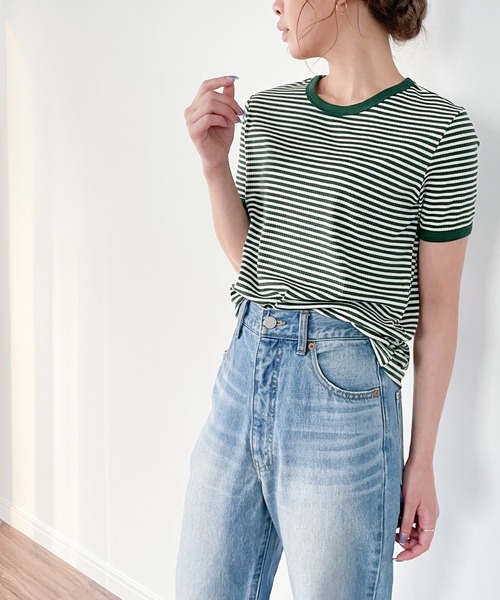 JUNOAH（ジュノア）の「配色ラインボーダーリブカットソー（Tシャツ/カットソー・レディース・ブラック/ブラウン/グリーン・MEDIUM/LARGE/X-LARGE）」の18枚目の写真