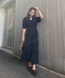 LANTERN SLEEVE TUCK DRESS