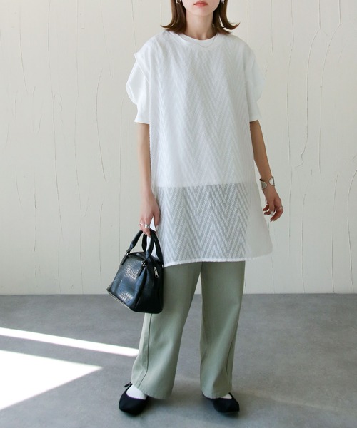 Chillfar（チルファー）の「総柄シースルーロングベスト（ベスト・レディース・アイボリー/ホワイト/グリーン/ブルー/ブラック・FREE）」の6枚目の写真