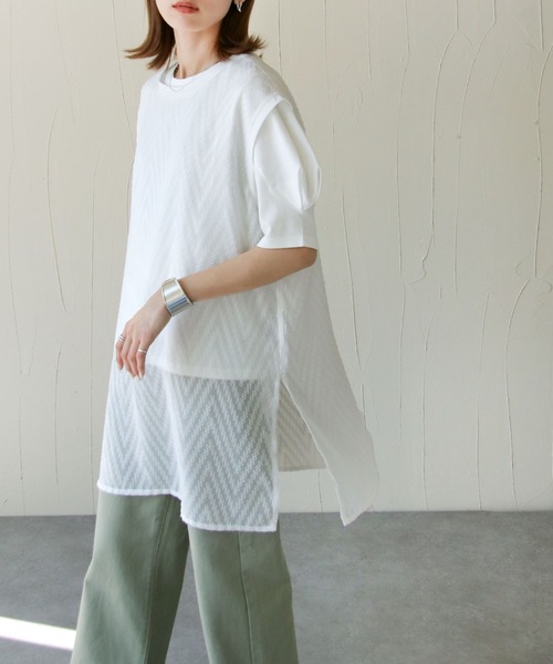 Chillfar（チルファー）の「総柄シースルーロングベスト（ベスト・レディース・アイボリー/ホワイト/グリーン/ブルー/ブラック・FREE）」の7枚目の写真