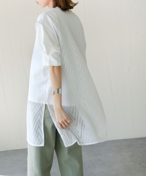 Chillfar（チルファー）の「総柄シースルーロングベスト（ベスト・レディース・アイボリー/ホワイト/グリーン/ブルー/ブラック・FREE）」の8枚目の写真