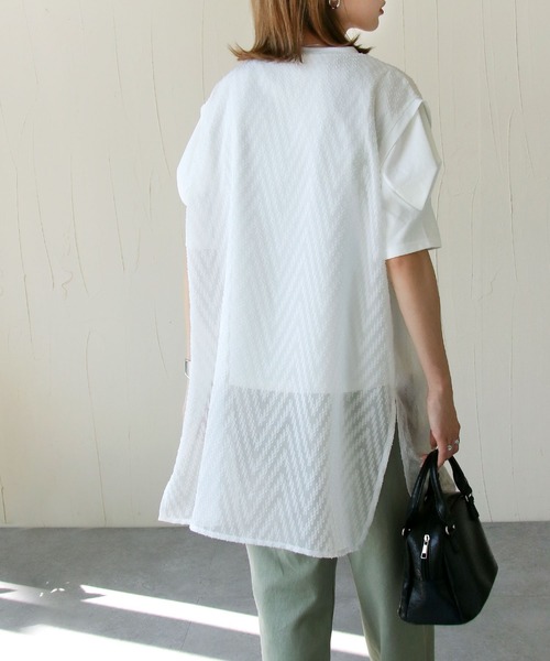 Chillfar（チルファー）の「総柄シースルーロングベスト（ベスト・レディース・アイボリー/ホワイト/グリーン/ブルー/ブラック・FREE）」の9枚目の写真