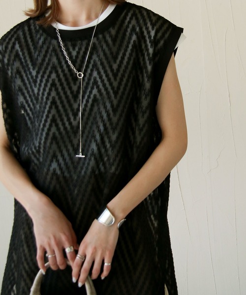 Chillfar（チルファー）の「総柄シースルーロングベスト（ベスト・レディース・アイボリー/ホワイト/グリーン/ブルー/ブラック・FREE）」の11枚目の写真