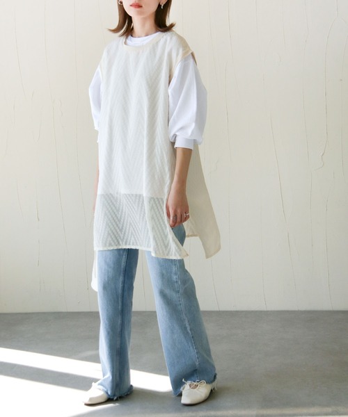 Chillfar（チルファー）の「総柄シースルーロングベスト（ベスト・レディース・アイボリー/ホワイト/グリーン/ブルー/ブラック・FREE）」の16枚目の写真