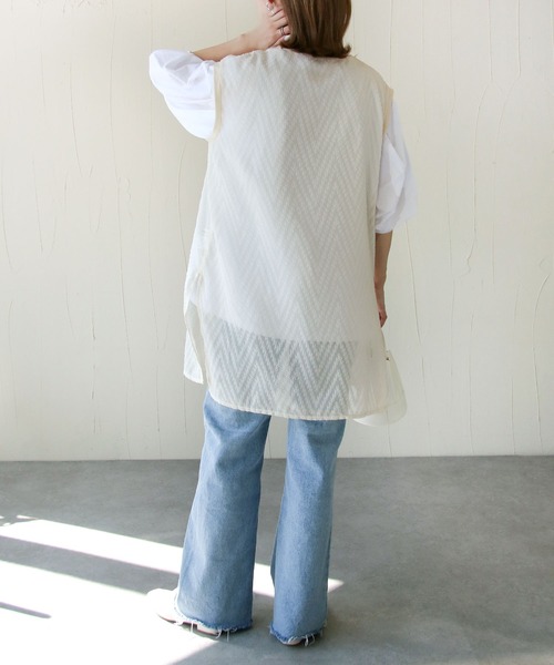 Chillfar（チルファー）の「総柄シースルーロングベスト（ベスト・レディース・アイボリー/ホワイト/グリーン/ブルー/ブラック・FREE）」の17枚目の写真