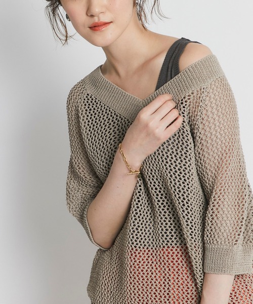 RIVE DROITE（リヴドロワ）の「ペーパーヤーンフィッシュネットニット（ニット/セーター・レディース・ベージュ/ブルー・FREE）」の2枚目の写真