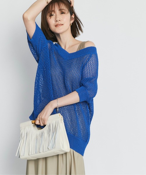RIVE DROITE（リヴドロワ）の「ペーパーヤーンフィッシュネットニット（ニット/セーター・レディース・ベージュ/ブルー・FREE）」の3枚目の写真