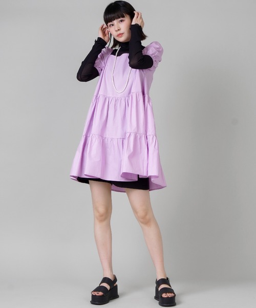 SPINNS（スピンズ）の「スクエアネックティアードワンピース（ワンピース・レディース・ホワイト/ブラック/パープル・ONESIZE）」の12枚目の写真