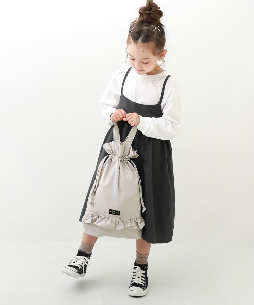 devirock（デビロック）の「持ち手付きフリル巾着袋（トートバッグ・キッズ・ネイビー/グレー系その他/スモークピンク・ONE SIZE）」の5枚目の写真